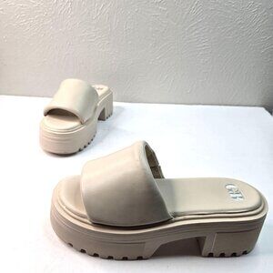 Gianni Bini Chunky Slide Sandals Sz 8 Cream Puffy Y2K Open Toe Strappy Platform
